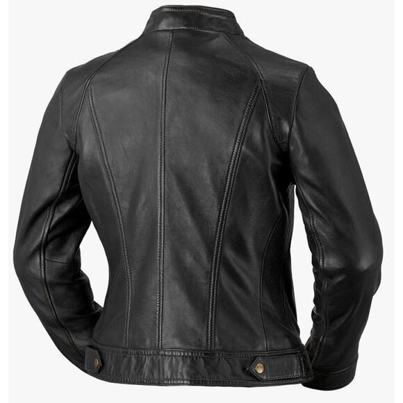 WHET BLU Leather Moto Jacket Womens XS Black Zip Snap Collar Motorcycle - Picture 2 of 15